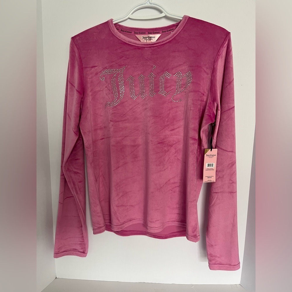 NWT Juicy Couture Y2K Pink Velour Rhinestone Logo Top